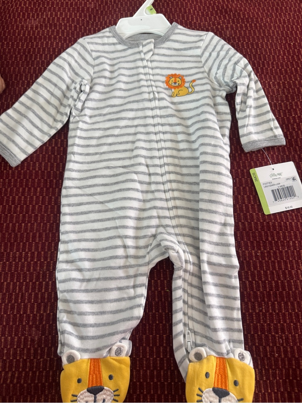 Little Me Gray & White Striped Lion Footed One-Piece